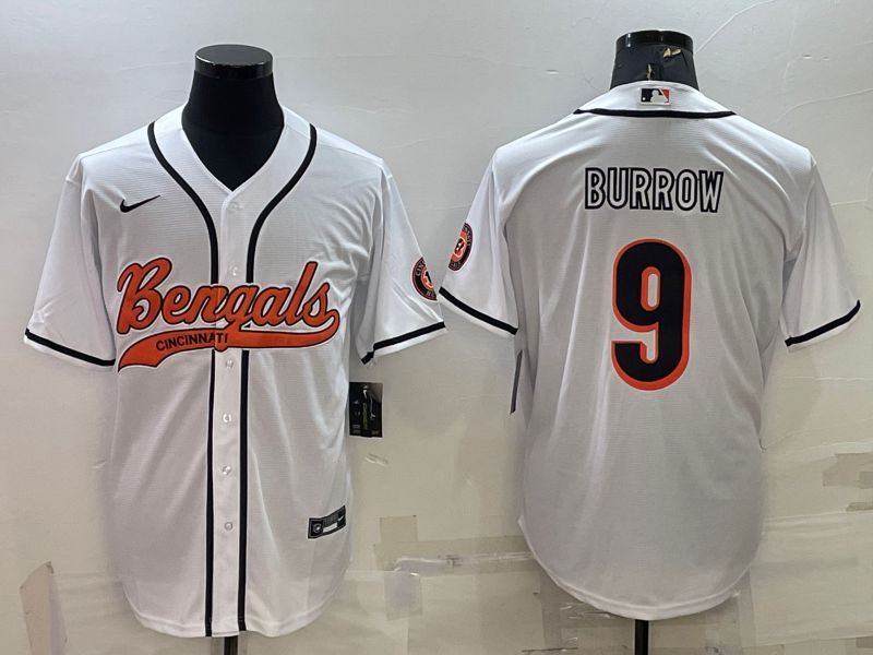 Men Cincinnati Bengals #9 Burrow White 2022 Nike Co branded NFL Jersey
